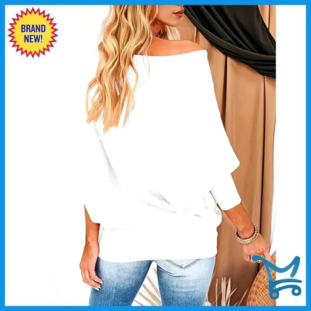 Oversized Batwing Sleeve Pullover Sweater Off Shoulder Loose Fit Knit Top